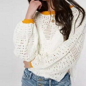 Free People Home Run Crochet Open Knit Sweater